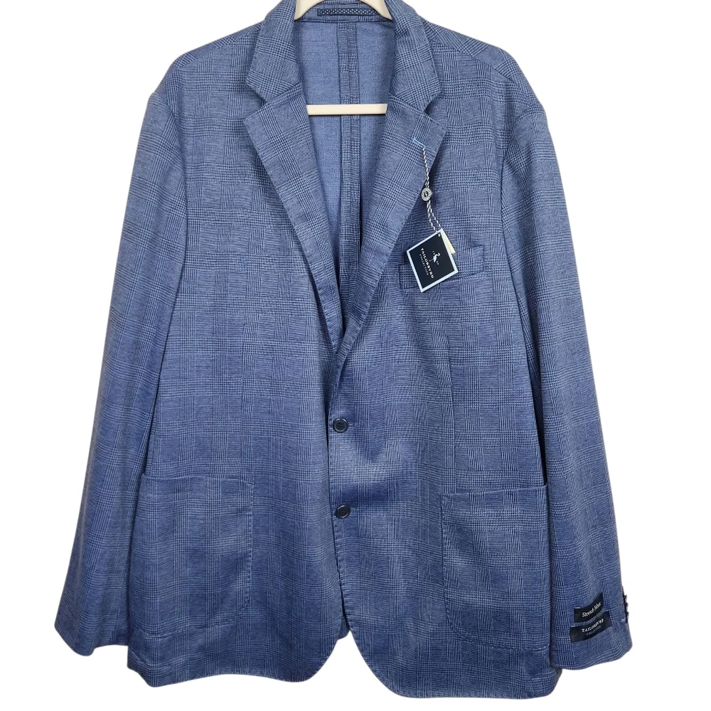 Tailorbyrd Collection NWT Denim Blue Plaid Sports Coat Blazer Mens Size 48L